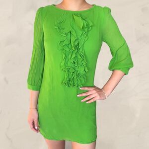Tibi green ruffle silk mini dress Size 4